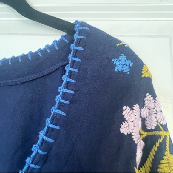 Free people embroidered navy cropped tie top - Picture 3 of 7